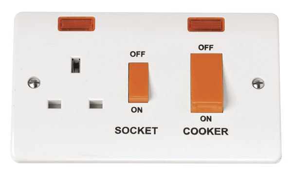 Click Mode 45A 2 Gang DP Switch With 13A DP Switched Socket Outlet & Neons