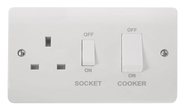 Click Mode 45A 2 Gang DP Switch With 13A DP Switched Socket Outlet & White Rockers