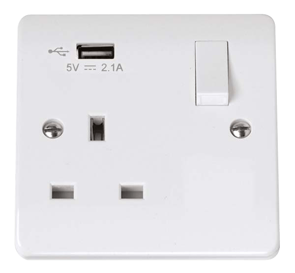 Click Mode 13A 1 Gang Switched Socket Outlet With Single 2.1A USB Outlet