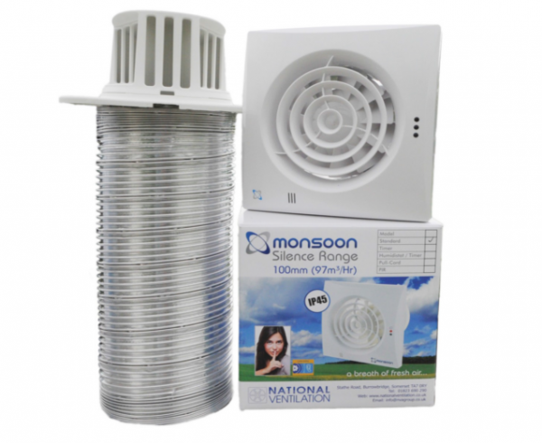 Monsoon Silence Zone 1 Energysaver IP45 Humidistat and Timer Fan Kit with White Grille