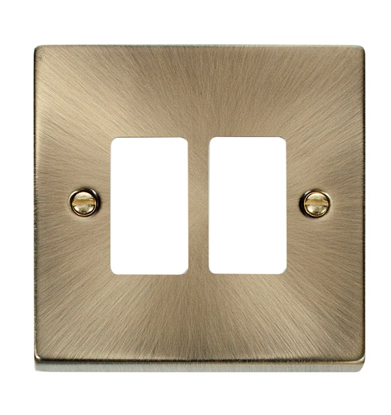 Click Deco Antique Brass 2 Gang Grid Pro Front Plate