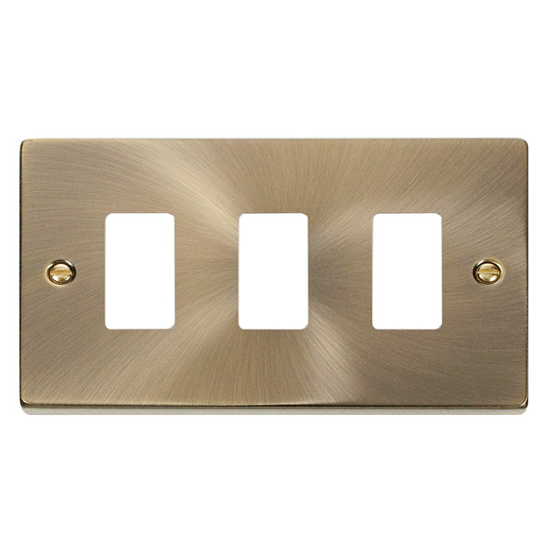 Click Deco Antique Brass 3 Gang Grid Pro Front Plate