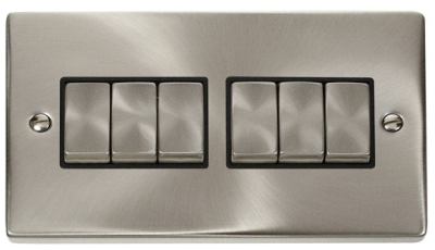 Scolmore Click Deco Satin Chrome 6G 2W Light Switch VPSC416BK