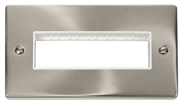 Click Deco Satin Chrome Double Plate 6 Gang Aperture