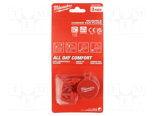 Milwaukee Series Red Reusable Corded Ear Plugs