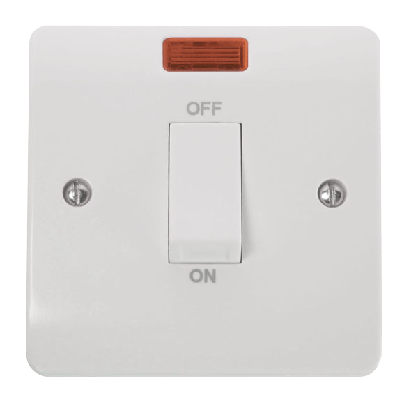 Click Mode 45A 1 Gang DP Plate Switch With White Rocker & Neon