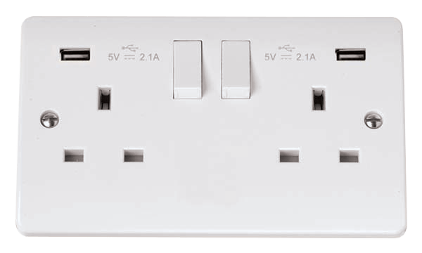 Click Mode 13A 2 Gang Switched Socket Outlet With Twin USB (Total 4.2A) Outlets