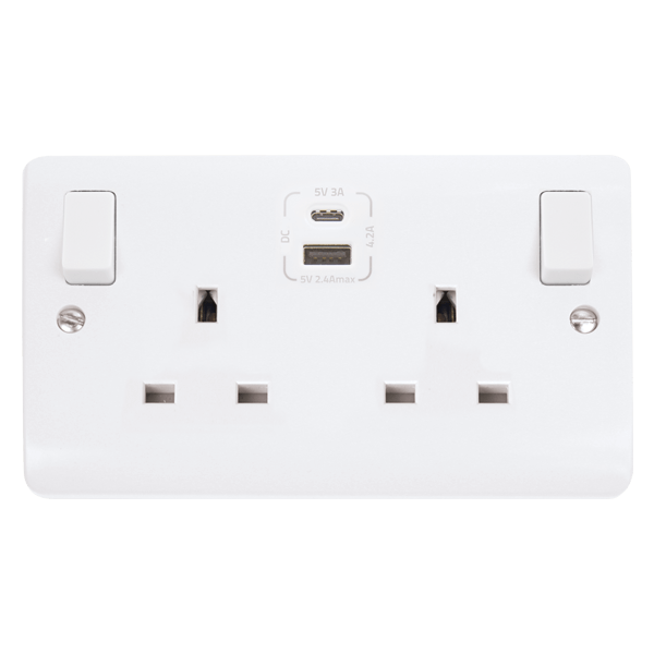 Click Mode 13A 2 Gang Switched Socket Outlet With Type A & C USB (4.2A) Outlets