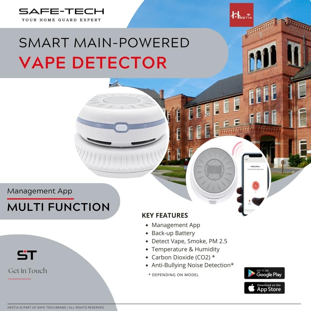 SAFE-TECH Mains Powered Multi-Function Vape Detector With CO2, Noise ...