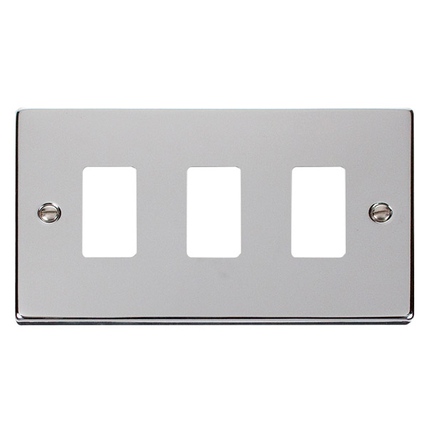 Click Deco Polished Chrome 3 Gang Grid Pro Front Plate