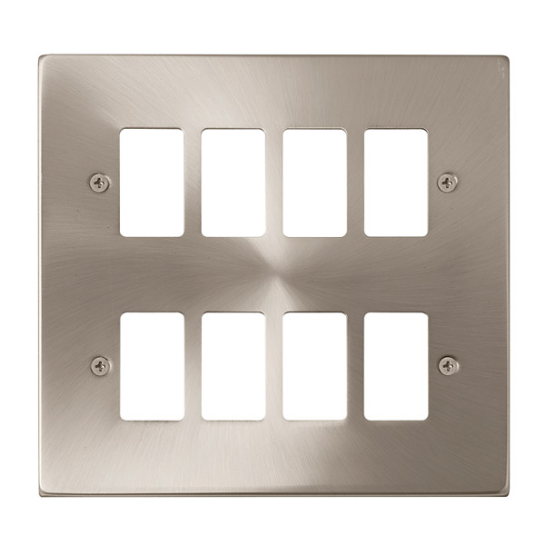 Click Deco Satin Chrome 8 Gang Grid Pro Front Plate