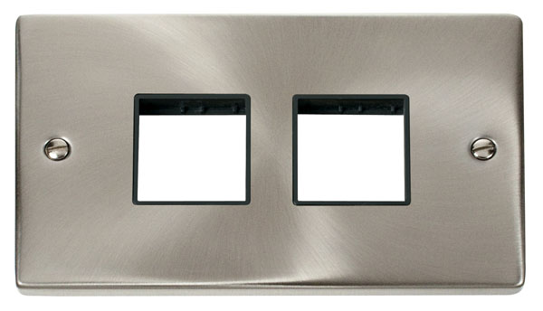 Click Deco Satin Chrome Double Plate 4 Gang Aperture