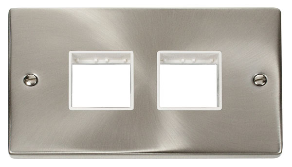 Click Deco Satin Chrome Double Plate 4 Gang Aperture