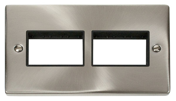 Click Deco Satin Chrome Double Plate 6 Gang Aperture