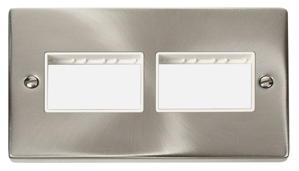 Click Deco Satin Chrome Double Plate 6 Gang Aperture